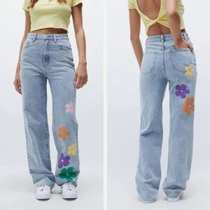 PacSun 90s Power Infinity Boyfriend Jeans Blue Straight Leg Floral Design New